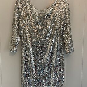 Silver sequin 3/4 sleeve fitted dress